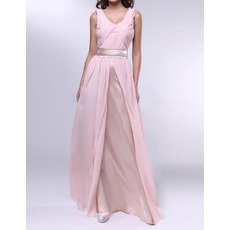 Custom Sheath V-Neck Floor Length Chiffon Pleated Evening Dresses