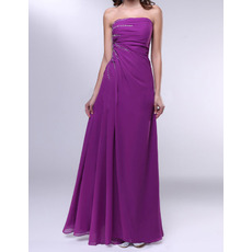 Inexpensive A-Line Strapless Floor Length Chiffon Evening Dresses