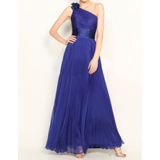 Elegant One Shoulder Floor Length Pleated Organza Evening Dresses