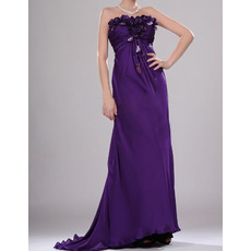 Strapless Floor Length Satin Evening Dresses with 3D Flowers