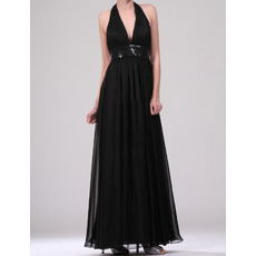 Sexy Sheath Halter Floor Length Chiffon Black Evening Dresses