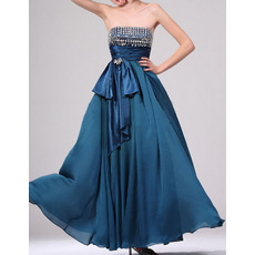 A-Line Strapless Floor Length Chiffon Rhinestone Evening Dresses