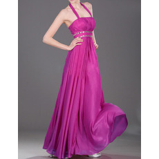 Custom Empire Halter Sleeveless Floor Length Chiffon Evening Dresses