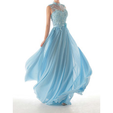 Discount Sheath High-Neck Floor Length Chiffon Evening Dresses