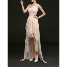 Elegant One Shoulder High-Low Asymmetric Chiffon Evening Dresses