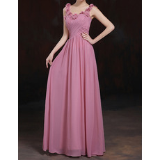 Sheer Straps Floor Length Chiffon Evening Dresses