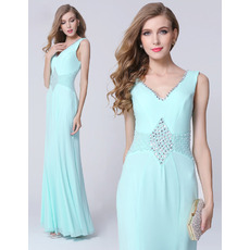 Designer Sheath V-Neck Floor Length Chiffon Evening Dresses