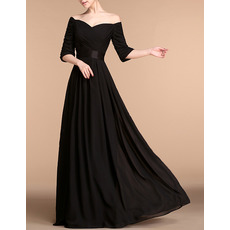 Custom Off-the-shoulder Floor Length Chiffon Evening Dresses with Sleeves