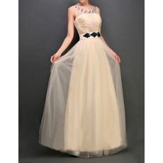 Discount Bateau Sleeveless Floor Length Tulle Evening Dresses