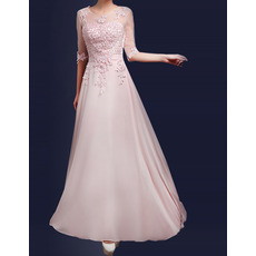 New A-Line Floor Length Chiffon Evening Dresses with Sleeves