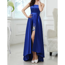 Sexy Column Strapless Sleeveless High-Low Satin Evening Dresses