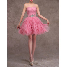 Ball Gown Sweetheart Short Tulle Ruffle Homecoming Dresses