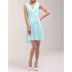 V-Neck Short Chiffon Pleated Homecoming Dresses with Belts8