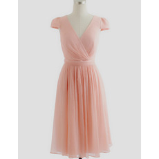 New V-Neck Short Chiffon Homecoming Dresses with Cap Sleeves