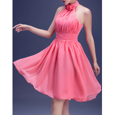 Custom A-Line Halter Short Chiffon Pleated Homecoming Dresses