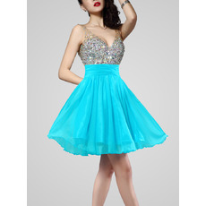 Custom Sexy A-Line V-Neck Short Chiffon Beading Homecoming Dresses