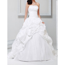 Inexpensive Ball Gown Strapless Taffeta Pick-Up Skirt Wedding Dresses