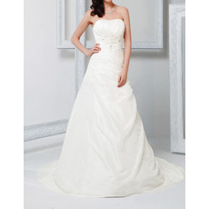 Vintage A-Line Strapless Sweep Train Taffeta Fall Wedding Dresses