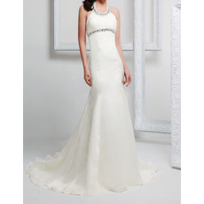 Sexy Sheath Halter Sleeveless Sweep Train Chiffon Wedding Dresses