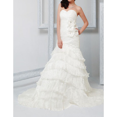 Sheath Sweetheart Court Train Layered Skirt Organza Wedding Dresses