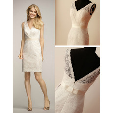 Affordable V-Neck Mini Lace Short Reception Wedding Dress with Belt