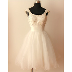 New Ball Gown Cap Sleeves Short Satin Tulle Wedding Dresses