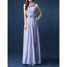 Elegant Floral Neckline Floor Length Chiffon Lavender Evening Dresses