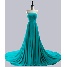 Inexpensive Strapless Sleeveless Chapel Train Chiffon Evening Dresses