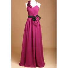 Asymmetric Straps Chiffon Evening Dresses with Sashes