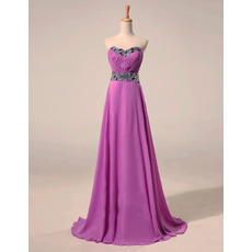 Custom A-Line Sweetheart Sweep Train Chiffon Rhinestone Evening Dress