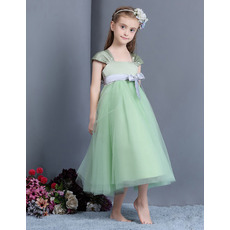 Inexpensive Empire Cap Sleeves Tea Length Easter Little Girls Dresses