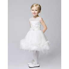 Custom Ball Gown Knee Length Satin Tulle First Communion Dresses