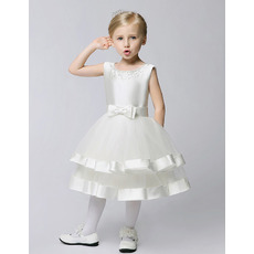 Custom Ball Gown Sleeveless Knee Length Satin First Communion Dresses