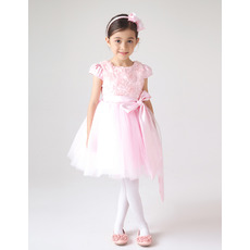 Cap Sleeves Short Floral Pink First Communion Dresses