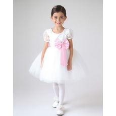 Affordable Ball Gown Short Sleeves First Communion Dresses with Bows