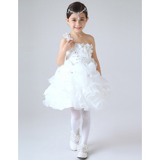 Inexpensive One Shoulder Bubble Skirt Girls First Communion Dresses