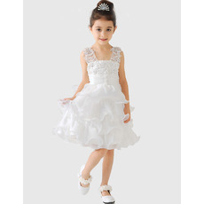 Affordable Straps Short Layered Skirt Girls First Communion Dresses