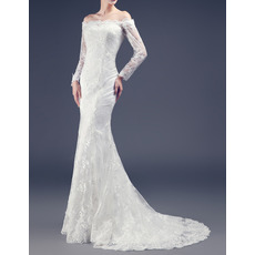 Custom Sheath Off-the-shoulder Long Lace Wedding Dresses with Sleeves