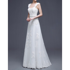 Affordable A-Line Straps Floor Length Satin Organza Wedding Dresses