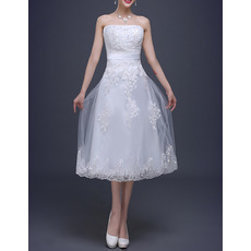 Summer Strapless Satin Tea-Length Reception Wedding Dresses