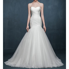 Sexy Mermaid Sweetheart Sleeveless Sweep Train Tulle Wedding Dresses