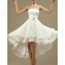 Casual Strapless High-Low Short Chiffon Reception Wedding Dresses