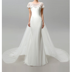 Affordable Sheath Cap Sleeves Floor Length Chiffon Wedding Dresses