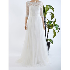 New Floor Length Chiffon Lace Wedding Dresses with 3/4 Sleeves