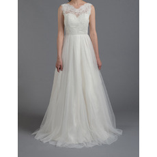 New A-Line Sleeveless Floor Length Taffeta Tulle Wedding Dresses