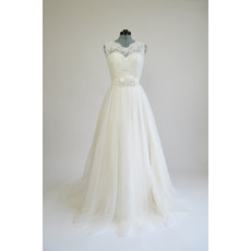Custom A-Line Sleeveless Floor Length Tulle Wedding Dress with Sash