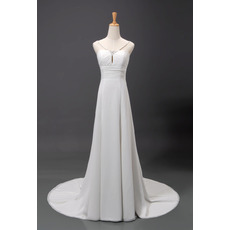 Custom A-Line Spaghetti Straps Court Train Chiffon Wedding Dresses