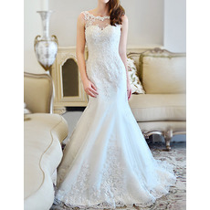 Sexy and Elegant Sheath Sleeveless Court Train Tulle Wedding Dresses