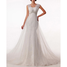 Sheath Sweetheart Chapel Train Tulle Wedding Dresses