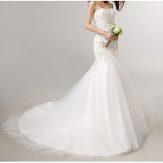 Custom Mermaid Sweetheart Court Train Embroidered Wedding Dresses